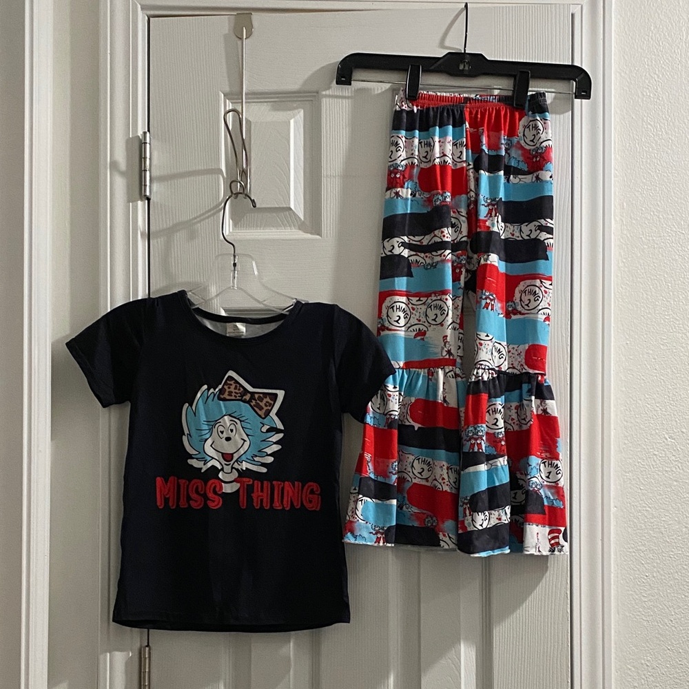 Miss Thing Black T-Shirt and Cartoon Print Pajama Set